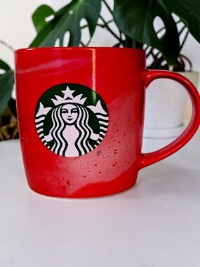 Starbucks 11oz Red White Swirl Ceramic Mug Cup 2024 Microwave & Dishwasher Safe